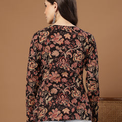 Stylum Women's Black Floral Printed Cotton Straight Top (TOPBLACKKRISH)