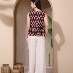 Stylum Women's Black Floral Printed Cotton Empire Top (TOPBLACKMICRO)