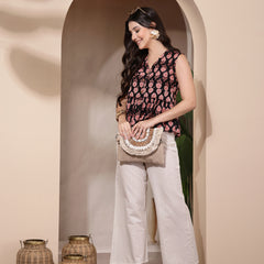 Stylum Women's Black Floral Printed Cotton Empire Top (TOPBLACKMICRO)