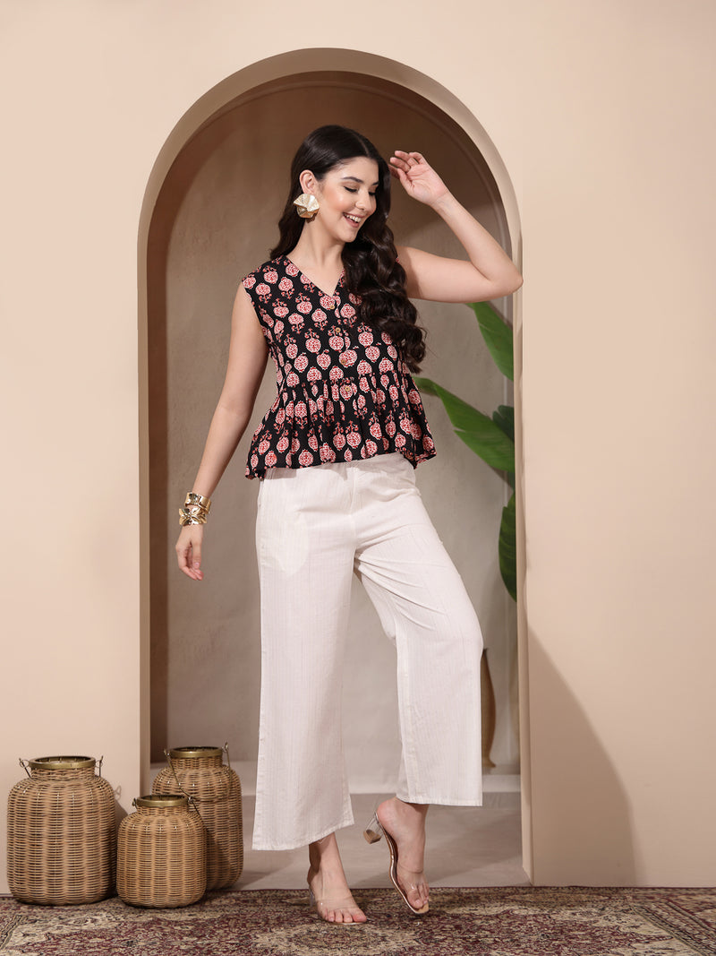 Stylum Women's Black Floral Printed Cotton Empire Top (TOPBLACKMICRO)