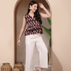 Stylum Women's Black Floral Printed Cotton Empire Top (TOPBLACKMICRO)