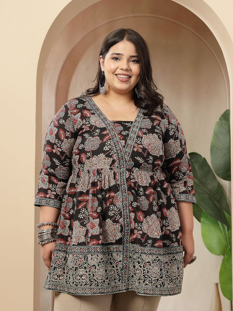 Stylum Women's Black Floral Printed Cotton Peplum Top (TOPBLACKNOVAPLUS)