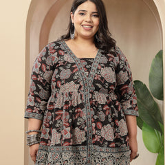 Stylum Women's Black Floral Printed Cotton Peplum Top (TOPBLACKNOVAPLUS)