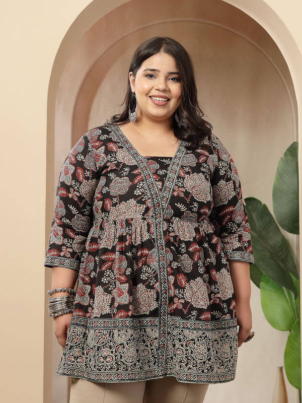 Stylum Women's Black Floral Printed Cotton Peplum Top (TOPBLACKNOVAPLUS)