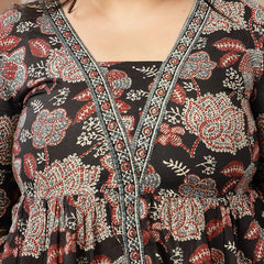 Stylum Women's Black Floral Printed Cotton Peplum Top (TOPBLACKNOVAPLUS)