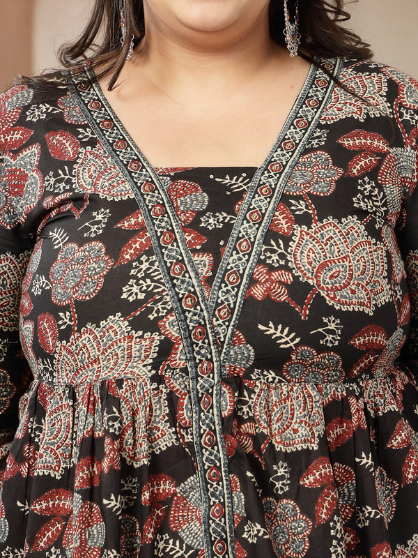 Stylum Women's Black Floral Printed Cotton Peplum Top (TOPBLACKNOVAPLUS)