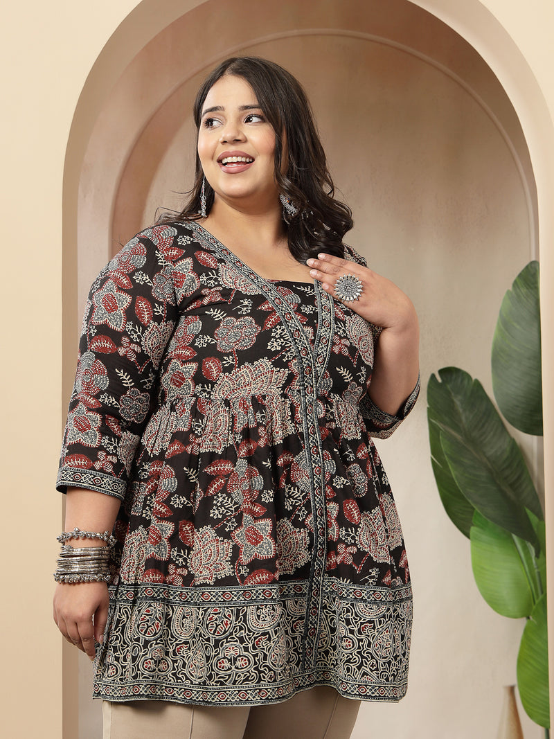 Stylum Women's Black Floral Printed Cotton Peplum Top (TOPBLACKNOVAPLUS)