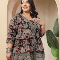 Stylum Women's Black Floral Printed Cotton Peplum Top (TOPBLACKNOVAPLUS)