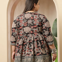 Stylum Women's Black Floral Printed Cotton Peplum Top (TOPBLACKNOVAPLUS)