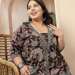 Stylum Women's Black Floral Printed Cotton Peplum Top (TOPBLACKNOVA)