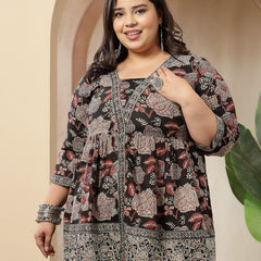 Stylum Women's Black Floral Printed Cotton Peplum Top (TOPBLACKNOVA)