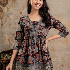 Stylum Women's Black Floral Printed Cotton Peplum Top (TOPBLACKNOVA)