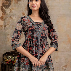 Stylum Women's Black Floral Printed Cotton Peplum Top (TOPBLACKNOVA)