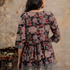 Stylum Women's Black Floral Printed Cotton Peplum Top (TOPBLACKNOVA)