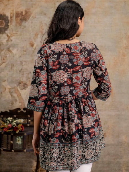Stylum Women's Black Floral Printed Cotton Peplum Top (TOPBLACKNOVA)