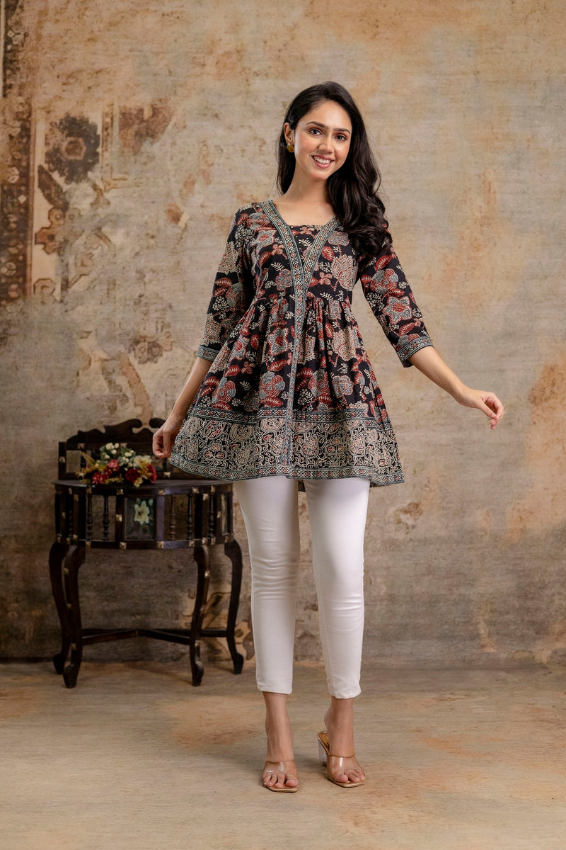 Stylum Women's Black Floral Printed Cotton Peplum Top (TOPBLACKNOVA)