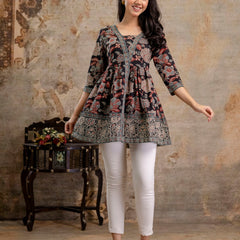 Stylum Women's Black Floral Printed Cotton Peplum Top (TOPBLACKNOVA)