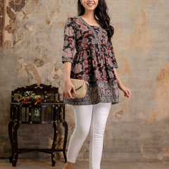 Stylum Women's Black Floral Printed Cotton Peplum Top (TOPBLACKNOVA)