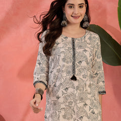 Stylum Women's Black Floral Printed Cotton Straight Top (TOPBLACKRUFIL)