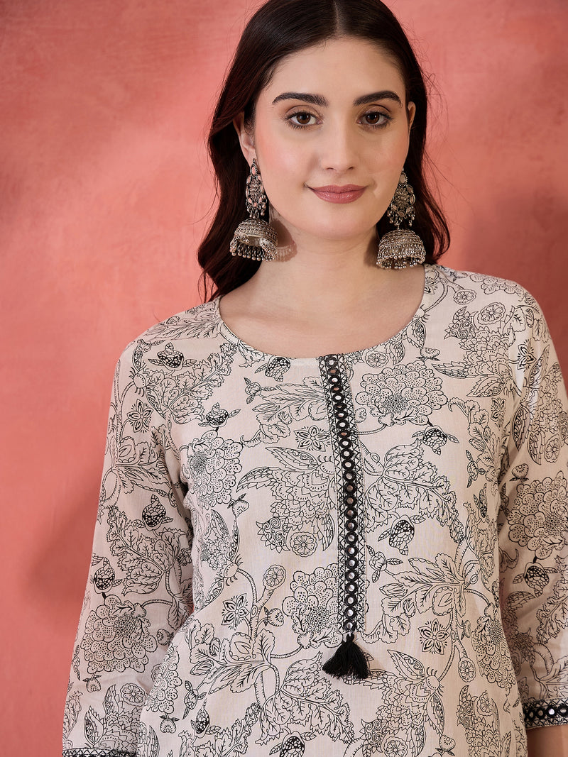 Stylum Women's Black Floral Printed Cotton Straight Top (TOPBLACKRUFIL)