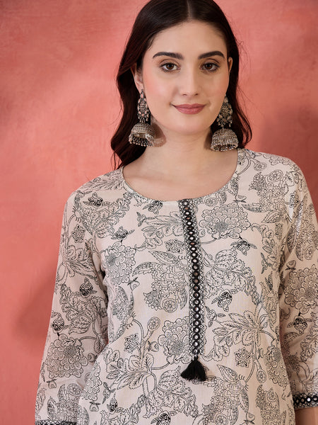 Stylum Women's Black Floral Printed Cotton Straight Top (TOPBLACKRUFIL)