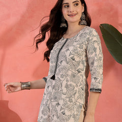 Stylum Women's Black Floral Printed Cotton Straight Top (TOPBLACKRUFIL)