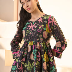 Stylum Women's Black Floral Printed Katha Cotton Empire Top (TOPBLACKRUMI)