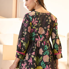 Stylum Women's Black Floral Printed Katha Cotton Empire Top (TOPBLACKRUMI)