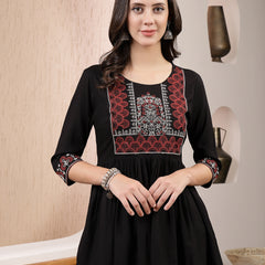 Stylum Women's Black Solid & Embroidered Rayon Peplum Top (TOPBLACKTIMMI)