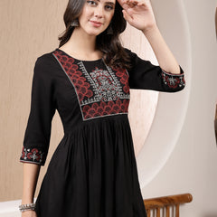 Stylum Women's Black Solid & Embroidered Rayon Peplum Top (TOPBLACKTIMMI)