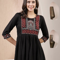 Stylum Women's Black Solid & Embroidered Rayon Peplum Top (TOPBLACKTIMMI)