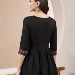 Stylum Women's Black Solid & Embroidered Rayon Peplum Top (TOPBLACKTIMMI)