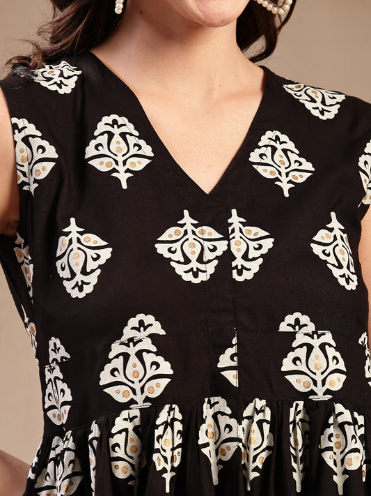 Stylum Women's Black Floral Printed Rayon Peplum Tops (TOPBLACKVERNA)