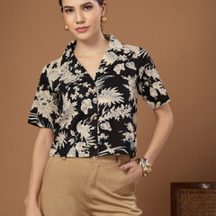 Stylum Women's Black Floral Printed Cotton Crop Top (TOPBLACKZEMINI)