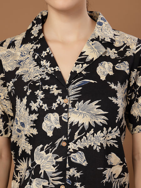 Stylum Women's Black Floral Printed Cotton Crop Top (TOPBLACKZEMINI)