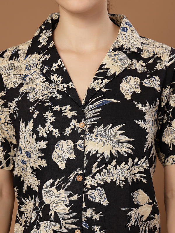 Stylum Women's Black Floral Printed Cotton Crop Top (TOPBLACKZEMINI)