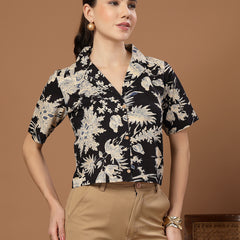Stylum Women's Black Floral Printed Cotton Crop Top (TOPBLACKZEMINI)
