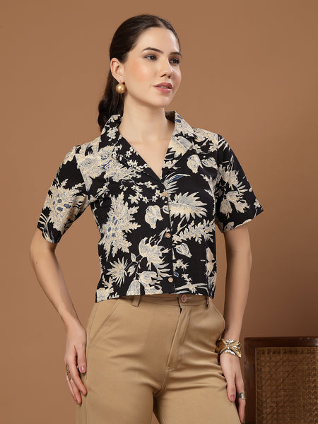 Stylum Women's Black Floral Printed Cotton Crop Top (TOPBLACKZEMINI)