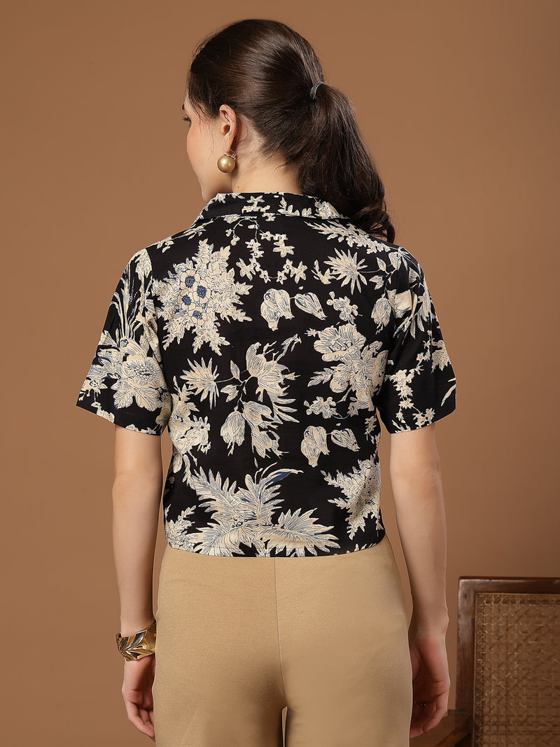 Stylum Women's Black Floral Printed Cotton Crop Top (TOPBLACKZEMINI)