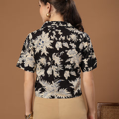 Stylum Women's Black Floral Printed Cotton Crop Top (TOPBLACKZEMINI)