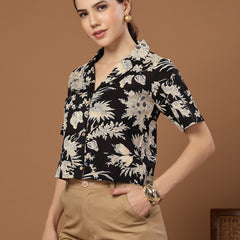 Stylum Women's Black Floral Printed Cotton Crop Top (TOPBLACKZEMINI)