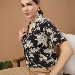 Stylum Women's Black Floral Printed Cotton Crop Top (TOPBLACKZEMINI)
