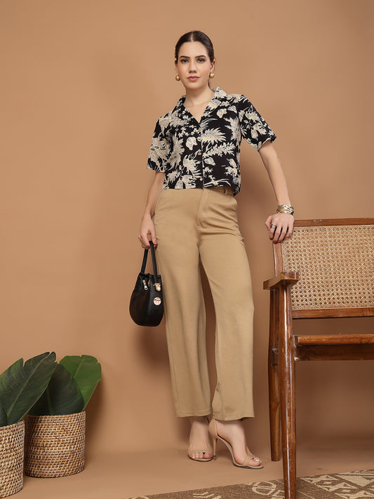 Stylum Women's Black Floral Printed Cotton Crop Top (TOPBLACKZEMINI)