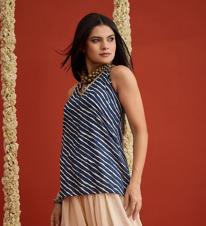 Stylum Women's Blue Leheriya Printed Cotton Straight Top (TOPBLUEAJANTA)