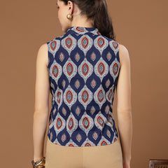 Stylum Women's Blue Ethnic Printed Cotton Vest Top (TOPBLUEBASIL)