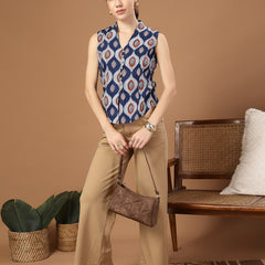 Stylum Women's Blue Ethnic Printed Cotton Vest Top (TOPBLUEBASIL)
