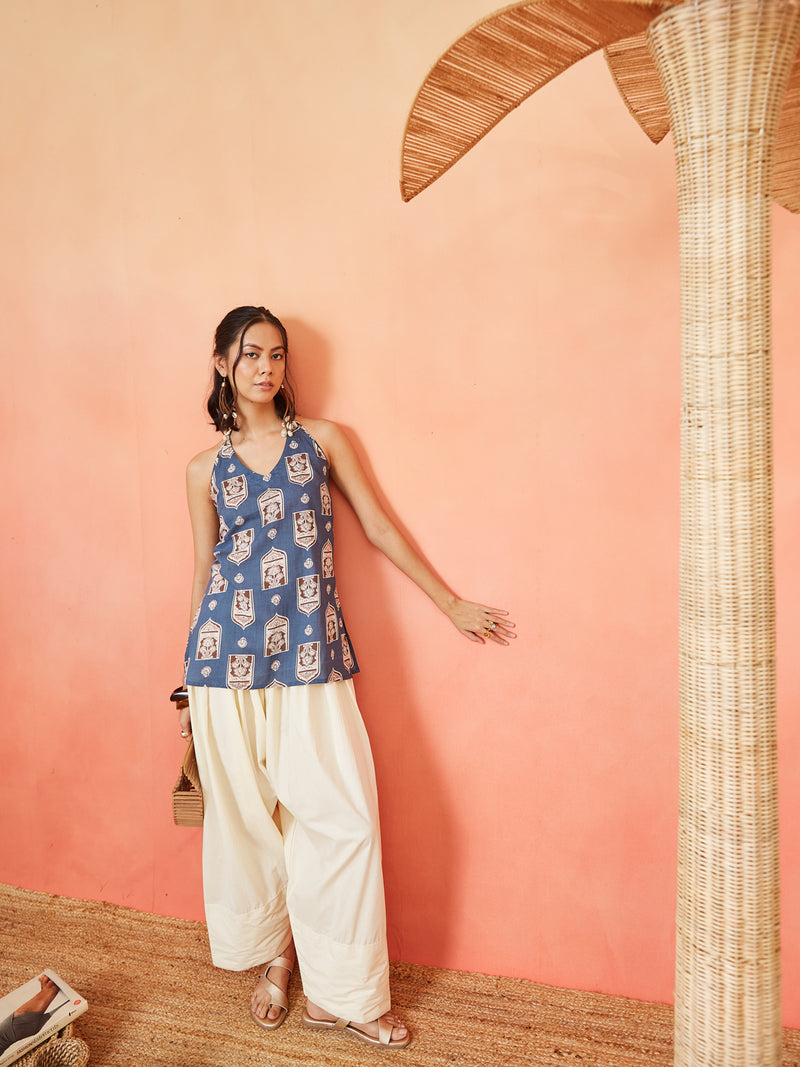 Stylum Women's Blue Ethnic Printed Cotton Straight Top (TOPBLUEBUZZ)