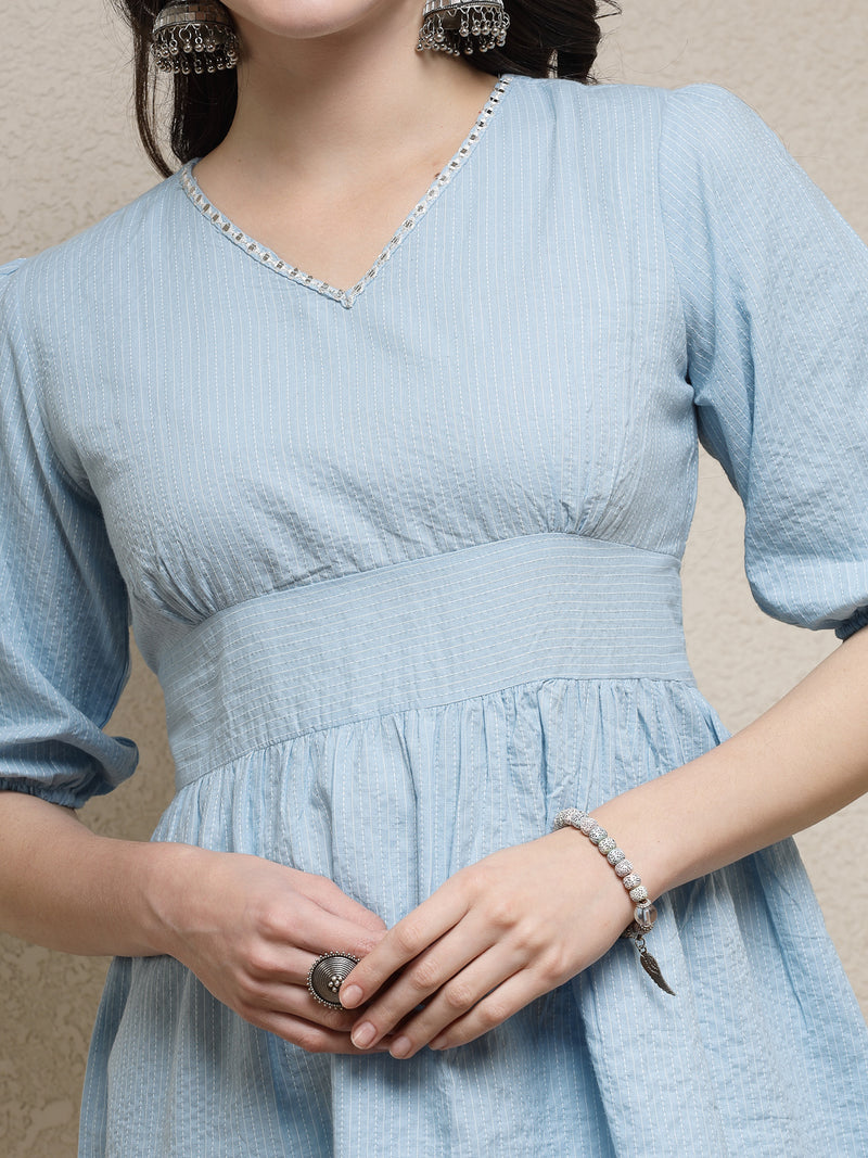 Stylum Women's Self Woven Kantha Cotton Top (TOPBLUEDAMPA)