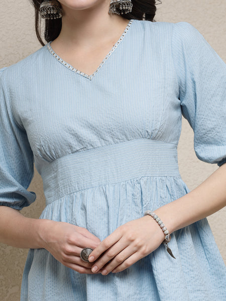 Stylum Women's Self Woven Kantha Cotton Top (TOPBLUEDAMPA)