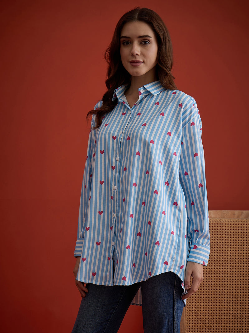 Stylum Women's Blue Striped Printed Cotton Shirt (TOPBLUEHATIM)